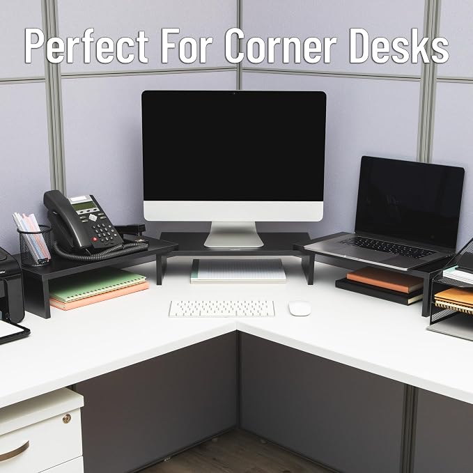 Mind Reader Dual Monitor Stand, Desktop Organizer, Laptop Riser, Office, MDF, 51.25"L x 9.25"W x 4.75"H, Black - Image 6