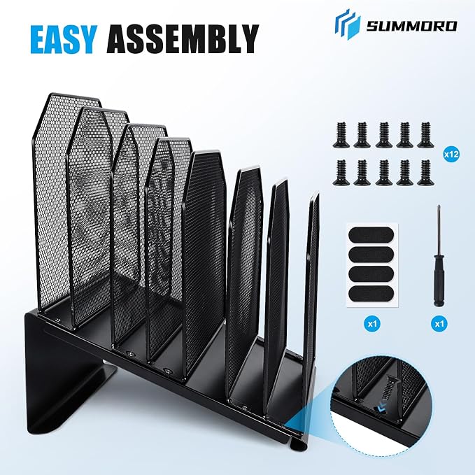 SUMMORO Inclined File Organizer for Desk, 7-Section Vertical File Holder | Office Desk Organizer Metal Rack File Folder, Wire Mesh Desktop Document Sorter, for Office School Classroom Home (Black) - Image 7