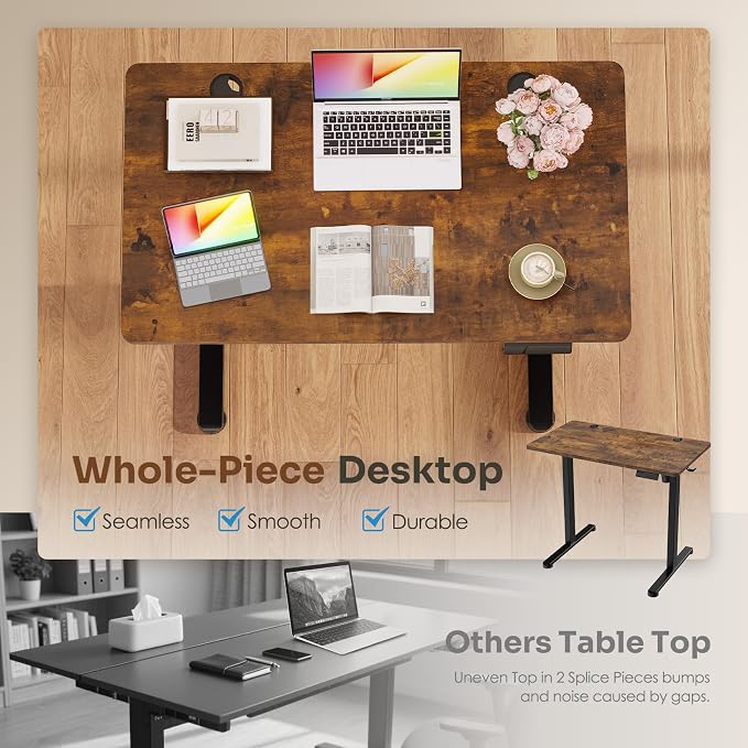 Monomi 35" x 24" Small Electric Standing Desk,Whole Piece Desktop,Brown | Height Adjustable Desk with Memory Controller and wheels, Sit Stand Computer Workstation for Home Office,Space Saving - Image 6