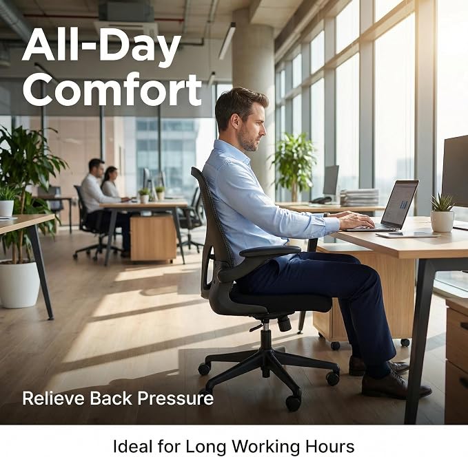 Monhey Ergonomic Office Chair, Adjustable Lumbar, Black | Breathable Mesh, Warm Taupe,Flip-up Arms, Height Adjustable, Rocking Swivel, Home Office - Image 5