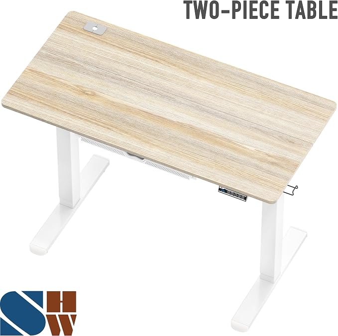 SHW 48-Inch Electric Height Adjustable Standing Desk w/Drawer, Maple | w/ Memory Presets and Cable Management | Drawer with adjustable compartments | Hanging Hooks - Image 8