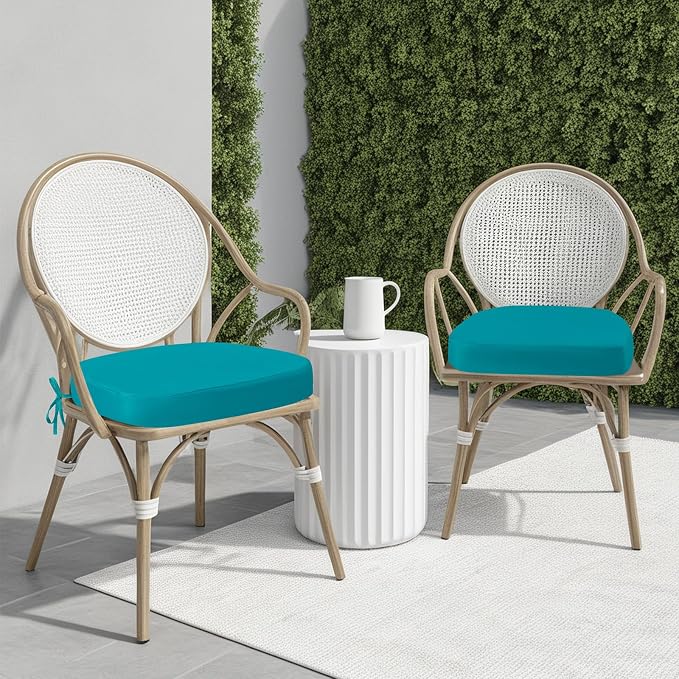 idee-home Outdoor Chair Cushions Set of 4, 19" x 19" D-Shaped | Thick Outdoor Seat Cushions Waterproof Patio Furniture with Ties Dining Pads - Image 5