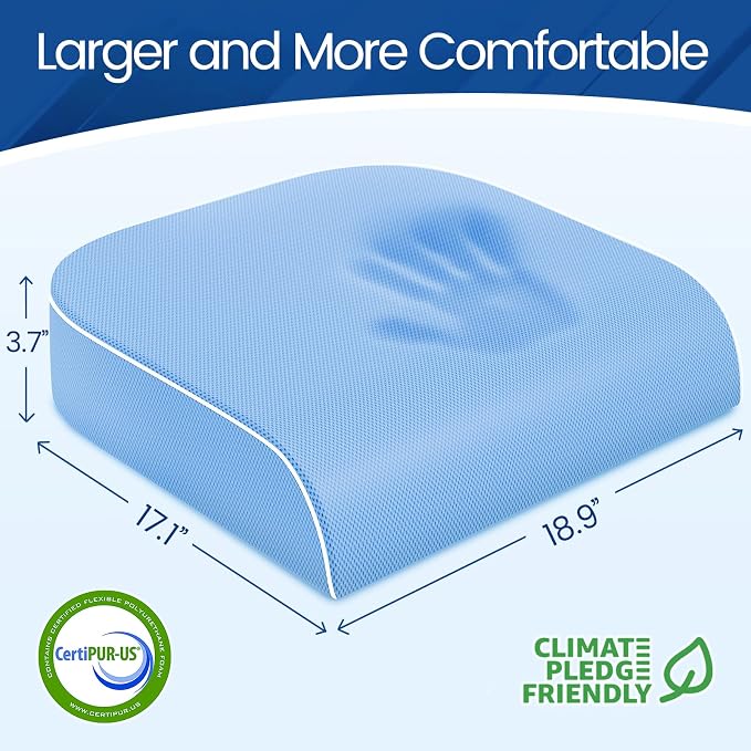 SweetSlubr Seat Cushion, Chair Pad, Memory Foam Tailbone Pain Relief | Office Chair Cushion for Tailbone Pain Relief, Non-Slip Cover, Soft Support for Office Chair, Car Seat,2X-Large/Light Blue - Image 2