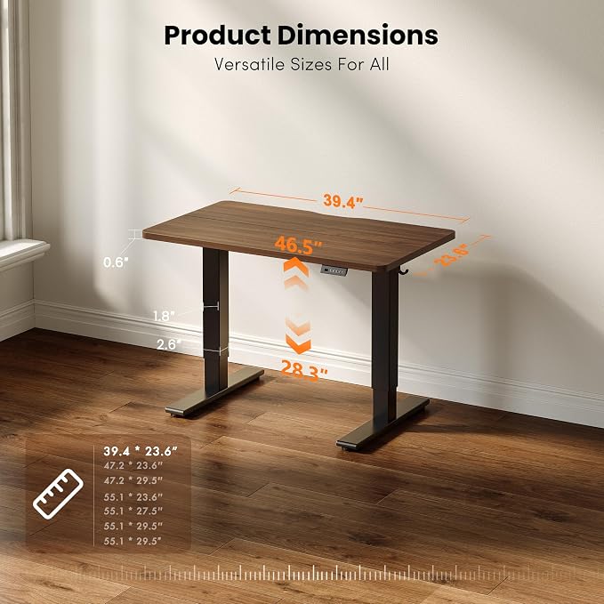 CubiCubi Electric Standing Desk 40 x 24 Inch, Height Adjustable Sit Stand Desk with Memory Presets, Splice Desktop Computer Desk for Home Office, Black Frame/Dark Walnut Top - Image 3