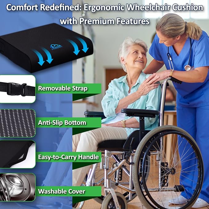 Premium Large Gel Seat Cushion, Memory Foam Seat Cushion for Recliner, Wheelchair, Office Chair, Car, Floor, Dining Chair, Sciatica, Coccyx, Back Pain & Pressure Sore Relief, Design with Ventilation - Image 5