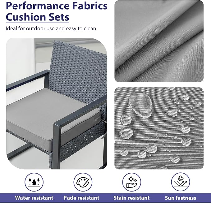 IPYNBAP Outdoor Chair Cushions Set of 4 -Waterproof Outdoor Seat Cushions for Patio Furniture, Patio Chair Cushion with Handle and Ties, Out Door Chair Pads,19x19x3-Square, Grey - Image 3