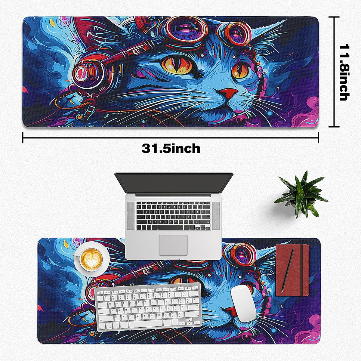 Mouse Pad Gaming - Desk Mat for Keyboard and Mouse - Cool Cat Head Large Mouse Pads for Desk, Gaming Mousepad with Non-Slip Base, Desks Pad (31.5" X 11.8") for Game, Office and Home - Image 5