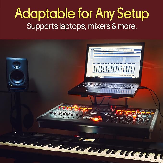 Pyle Portable Dual Laptop Stand - Standing Table with Adjustable Height, Ergonomic Design & Anti-Slip Prongs for DJ Mixer, Sound Equipment, Workstation, Gaming & Home Use - PLPTS38, Black - Image 3
