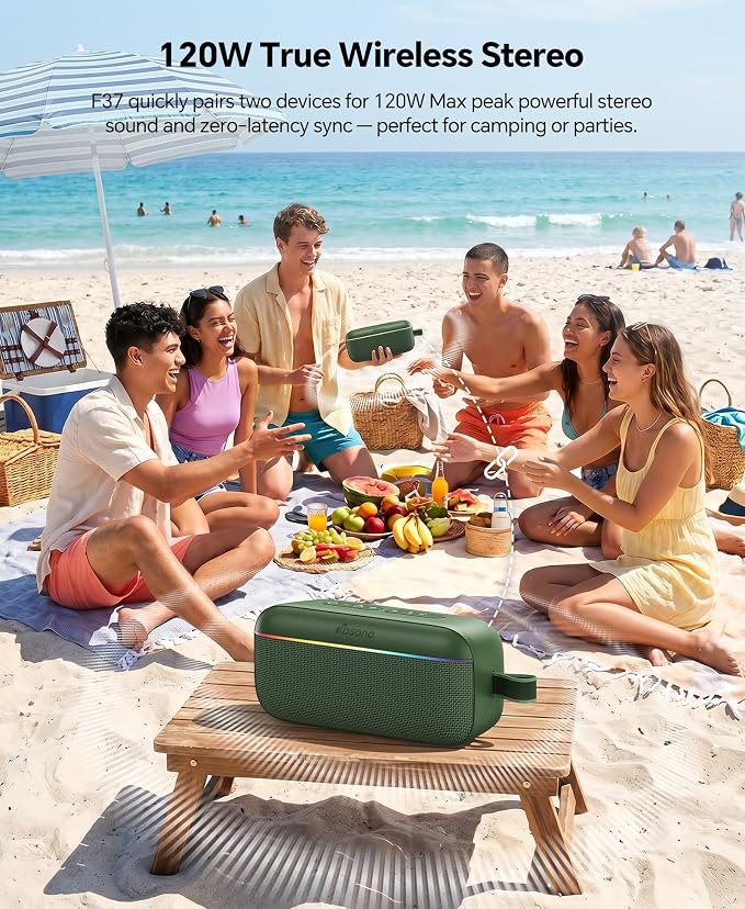 Portable Bluetooth Speaker, 60W Max with BassBoost,Waterproof and Dustproof | Bluetooth 6.0, TWS & Auracast, Shockproof, 6 RGB Modes, DSP Chip, Wireless Speaker for Outdoor, Beach, Travel,Party & Home - Image 4