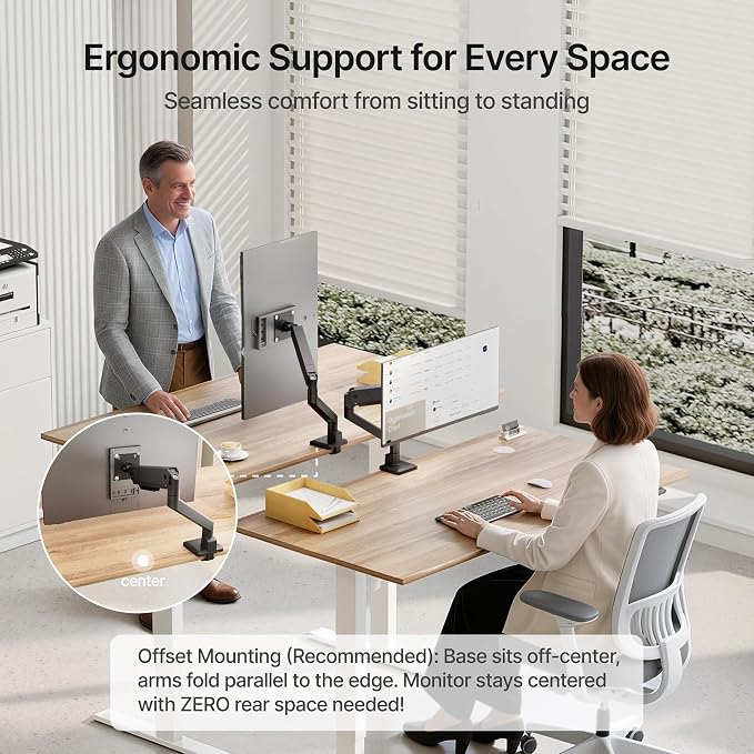 monTEK Single Monitor Arm for Max 45 Inch Ultrawide Screens, Holds 35 Lbs | Adjustable Monitor Desk Mount with C Clamp/Grommet Desk Mount, Cable Management, VESA 75/100mm, Black - Image 7