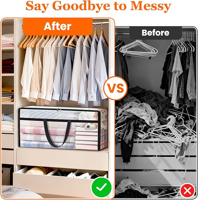 TasticTotes 8 Pack Clear Storage Bags for Comforter, 90L Long | Plastic Blanket Storage with Zipper & Handle, Foldable Moving Bags, Closet Organizer and Under-Bed Storage Containers - Image 4