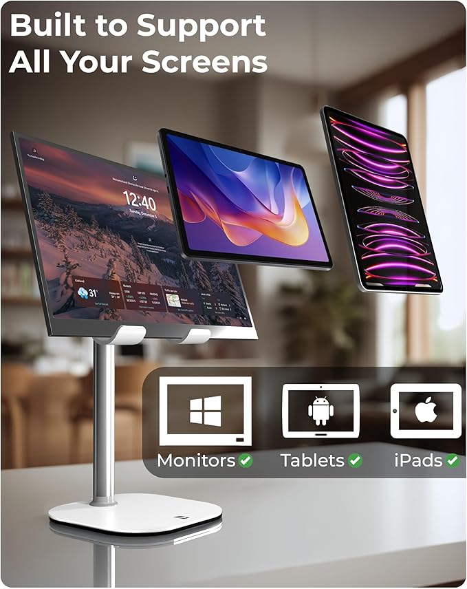 COOPER TabHolder Tablet Holder, iPad Stand for Desk, Portable Monitor Stand | Height Adjustable, 270° Tilt, Weighted Base; Fits iPad Pro, Kindle, Galaxy Tab, 15.6-17" Monitors 4.4 lbs; desk, kitchen, bed - Image 5