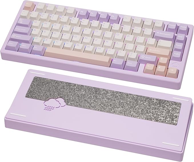 KEEBMONKEY WOBKEY Rainy 75 CNC Aluminum HMX/JWK/Cocoa Switches Triple-Mode Connectivity Mechanical Keyboard with Superior Acoustics, RGB/FR4/Silver SUS304/7000mAh/Cocoa Switch (Pro - Purple) by KEEBMONKEY