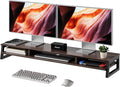 Dual Monitor Stand Riser for Desk, 41.7 Inch Large 2 Tier Computer Monitor Stand for 2 Monitors, Desktop Storage Organizer Shelf with Keyboard Space for Laptop PC Printer Brown by Unknown