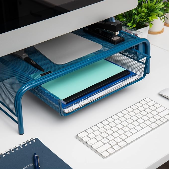 Mind Reader MESHMONSTA-TUR Metal Mesh Desk Drawer, Desktop Monitor Stand Organizer, Turquoise - Image 6