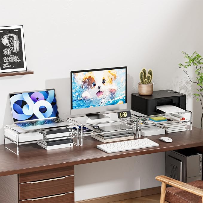 Egchi Clear Acrylic Monitor Stand Riser 2 Tier, 5.12 Inches High Clear Computer Desk Organizer Shelf for Multi Media PC Storage Laptop | Clear, Desk Shelf, for Multi Media PC Storage, Laptop Stand - Image 7