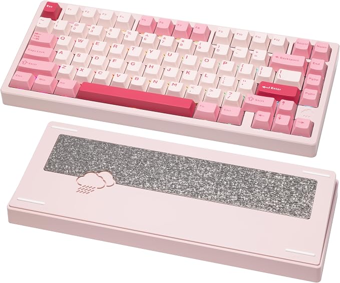 KEEBMONKEY WOBKEY Rainy 75 CNC Aluminum HMX/JWK/Cocoa Switches Triple-Mode Connectivity Mechanical Keyboard with Superior Acoustics, RGB/FR4/Silver SUS304/7000mAh/Cocoa Switch (Pro - Pink) by KEEBMONKEY