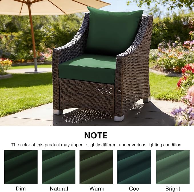 Outdoor Deep Seat Cushion Set, 24x24 Inch Water-Resistant & Fade-Resistant Outdoor Chair Cushions, Patio Furniture Cushions with Removable Cover for Patio Chair, Sofa, Forest Green (Set of 6) - Image 6