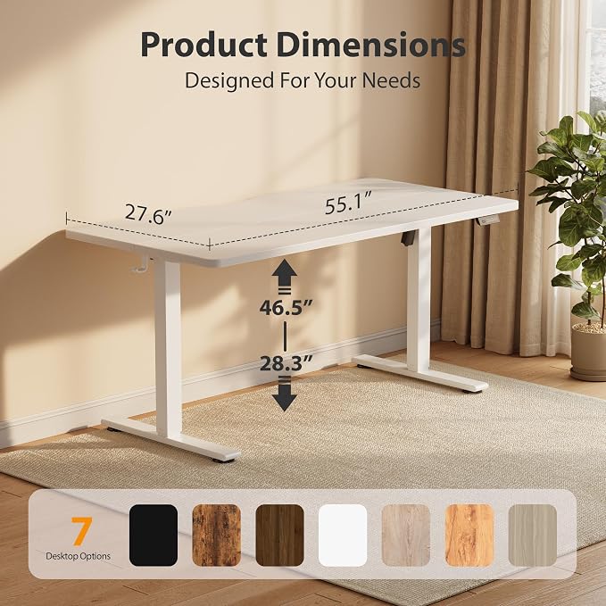 Cubiker Standing Desk, 55x28 Inches Sit Stand Home Office Desk, Electric Stand up Desk, Adjustable Desk with Splice Board, White Frame/White Top - Image 2