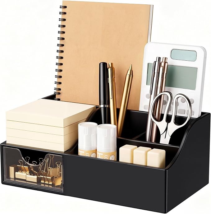 HBlife Acrylic Desk Organizer with Drawer, Pen & Pencil Holder, Multifunctional Desktop Caddy for Office Supply and Organization by HBlife