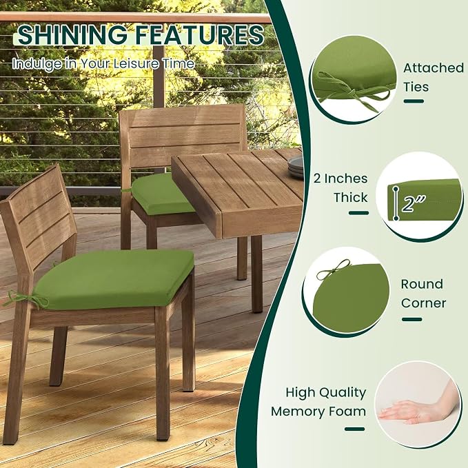 HARBOREST Outdoor Chair Cushions Set of 2, Water Resistant Patio Chair Cushions with Ties, Outdoor Seat Cushions for Patio Furniture, 17"x16"x2", Grass Green - Image 3