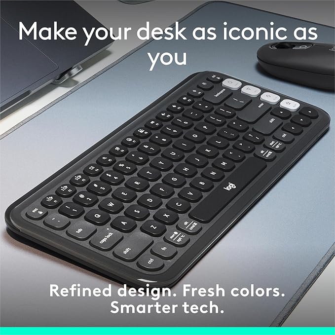 Logitech POP ICON Keys Wireless Bluetooth Keyboard - Graphite and White | Comfortable typing, programmable keys, easy-switch for up to 3 devices, for laptop, tablet, and PC - Image 2