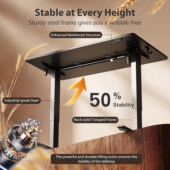 Cubiker Standing Desk, 63x28 Inches Sit Stand Home Office Desk, Electric Stand up Desk, Adjustable Desk with Splice Board, Black Frame/Black Top - Image 5