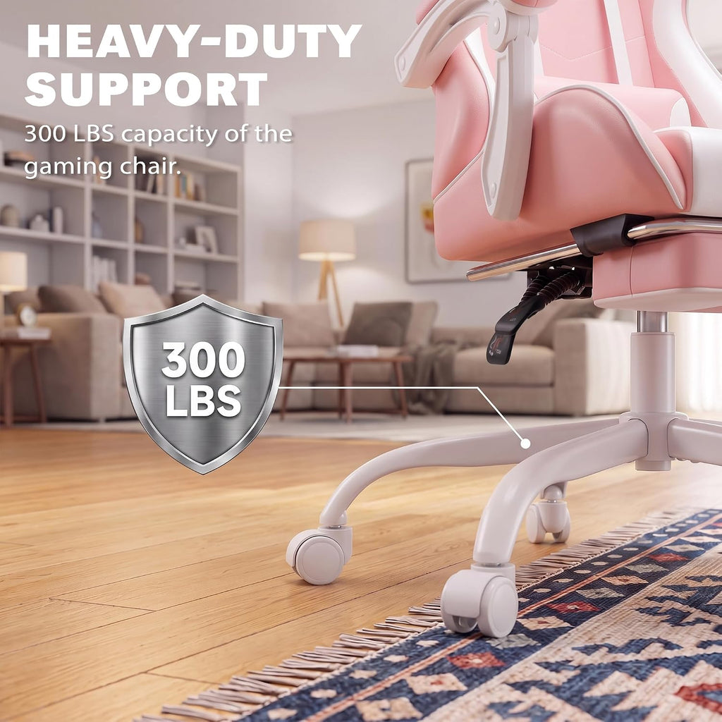 Homall Gaming Chair, Ergonomic, Footrest & Massage Lumbar Support, Pink - Image 8