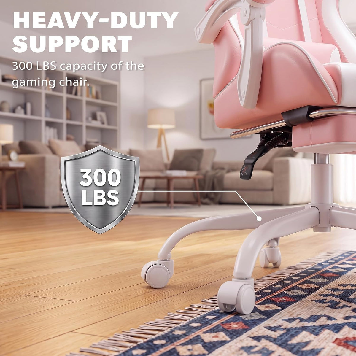 Homall Gaming Chair, Ergonomic, Footrest & Massage Lumbar Support, Pink - Image 8