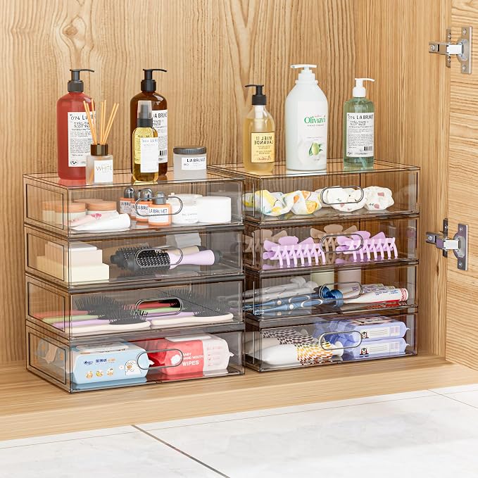 Clear Stackable Makeup Organizer with Drawer, 12''W Acrylic Storage Drawers | Cosmetic Display Case for Vanity Bathroom Countertop Drawers, Beauty Holder for Lipstick Brush Skincare Perfume - Image 5