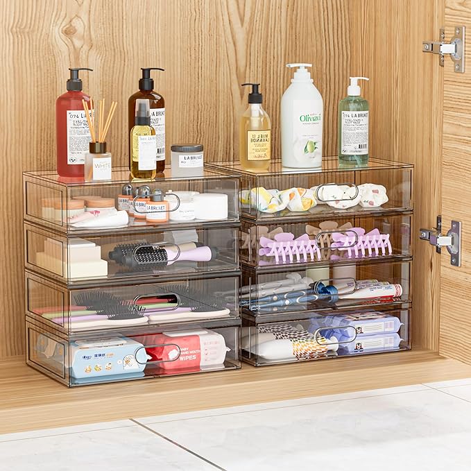 Clear Stackable Makeup Organizer with Drawer, 12''W Acrylic Storage Drawers | Cosmetic Display Case for Vanity Bathroom Countertop Drawers, Beauty Holder for Lipstick Brush Skincare Perfume - Image 5
