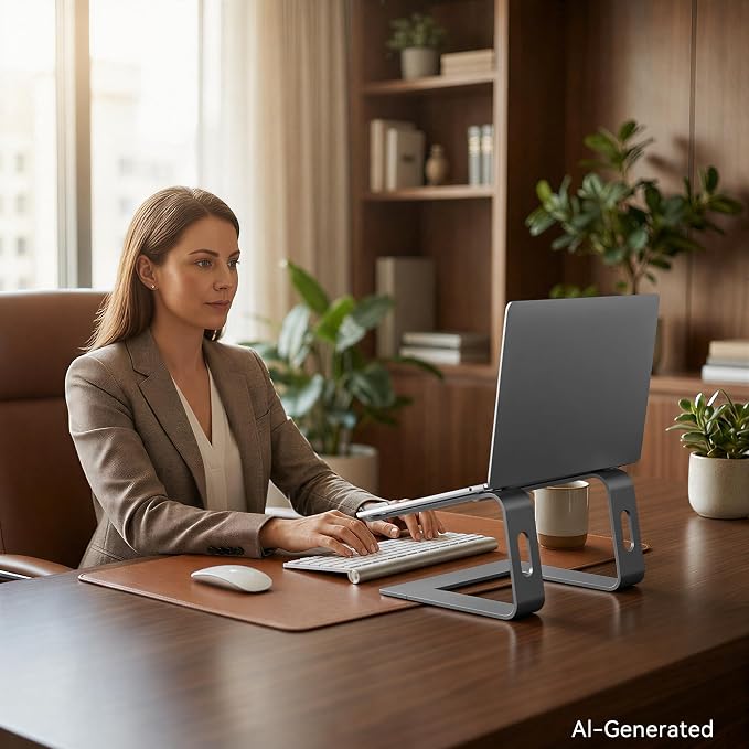 SOUNDANCE Laptop Stand, Aluminum Computer Riser, Ergonomic Laptops Elevator for Desk, Metal Holder Compatible with 10 to 15.6 Inches Notebook Computer, Grey - Image 7
