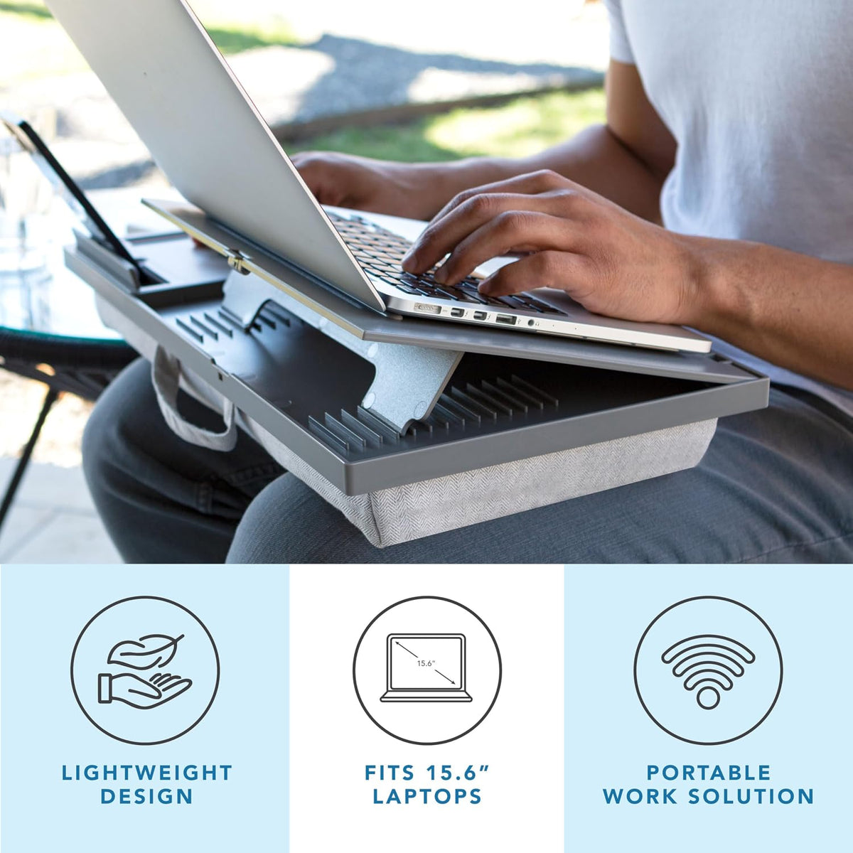 LAPGEAR Ergo Pro Lap Desk with 20 Adjustable Angles, Mouse Pad, and Phone Holder - Gray - Fits up to 15.6 Inch Laptops and Most Tablets - Style No. 49405 - Image 2