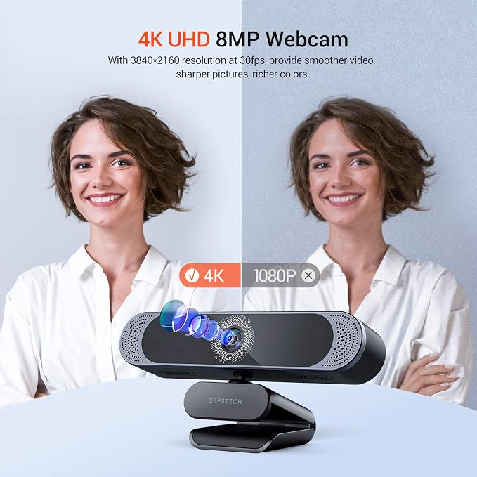 DEPSTECH 4K Webcam, DW49 HD 8MP Equipped with Sony Sensor Autofocus Webcam with Microphone, Privacy Cover, Plug Play USB Computer Web Camera for Pro Streaming/Online Teaching/Video Calling/Zoom/Skype | Privacy Cover, Plug Play USB Computer Web Camera f... - Image 2