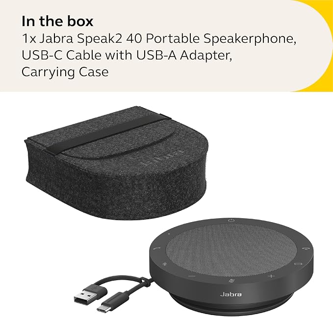 Jabra Speak2 40 Portable Speakerphone - 4 Noise-Cancelling Mics, Full-Range 50mm Portable Speaker, Wideband Audio and USB-A and USB-C Connections - Certified for Zoom and Google Meet - Dark Grey - Image 6