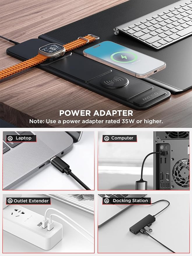 2nd Gen Wireless Charging Desk Mat,3-in-1 Foldable Phone Holder Mouse Pad | Extra Large 35.43×15.75 Inch Microfiber Leather Waterproof Anti-Slip Multifunctional Wireless Charger Desk Pad - Image 5