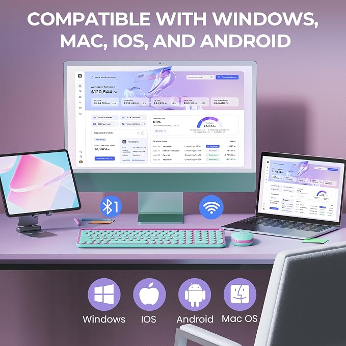 seenda CTU-301 Bluetooth Keyboard and Mouse Combo for iPad,Dark Purple | Bluetooth+2.4G combo with tablet holder, full-size keys and quiet clicks for iPad, iPhone, Mac, Windows and Android. - Image 7