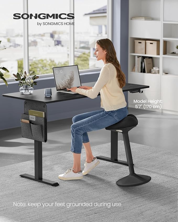 SONGMICS Ergonomic Wobble Stool, Height Adjustable Standing Desk Stool 23.3-33.1 Inches, Swivel Balance Chair with Non-Slip Base, Saddle Seat, for Active Sitting, Office, Home, Ink Black UOSC008B01 - Image 3