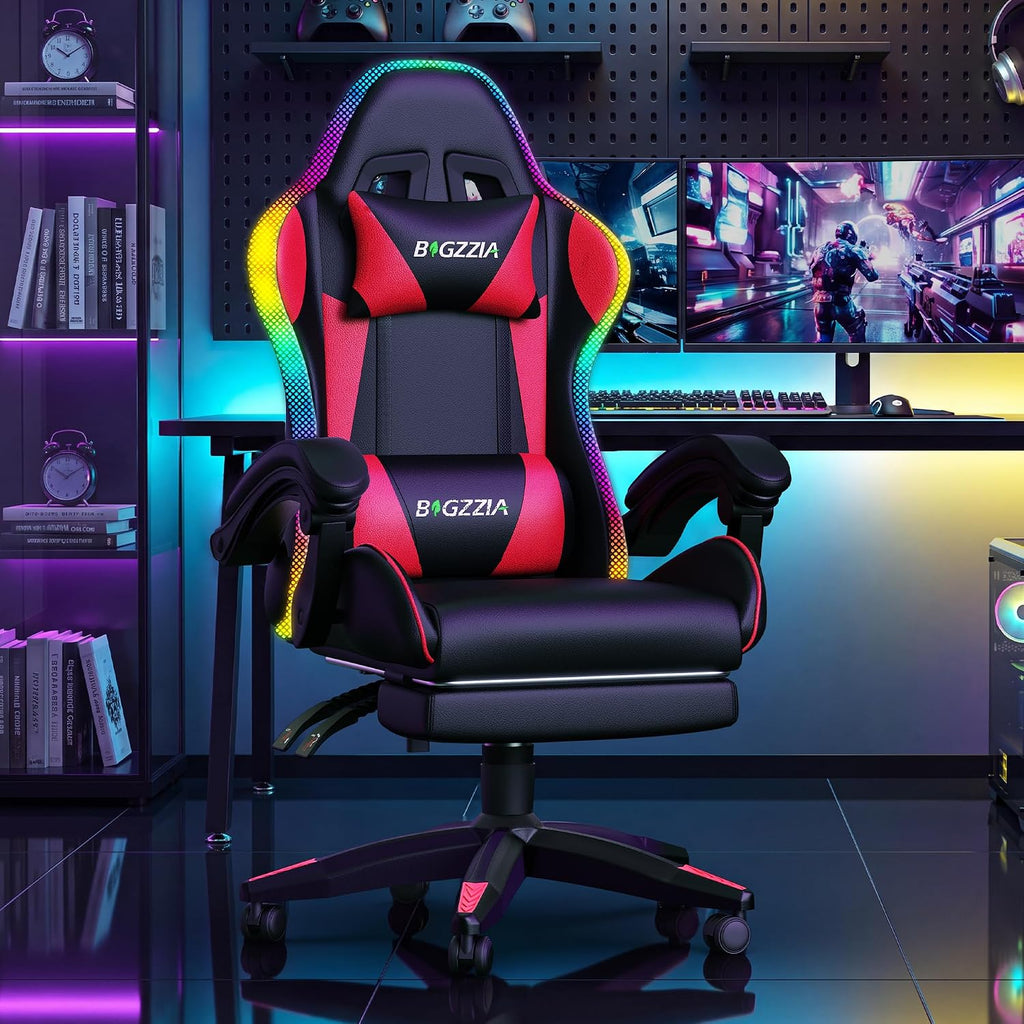 Bigzzia RGB Gaming Chair with Footrest, Lumbar Massage for Adult/Kid（Green） - Image 2