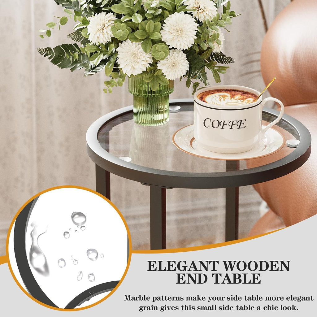 Easy Paws Round Side Table,Glass C Shaped Table,Couch End Table, Tempered Glass Snack Table with Metal Frame, Sofa Couch Bedside Table,TV Tray Table for Small Space(Black,2pcs) - Image 5