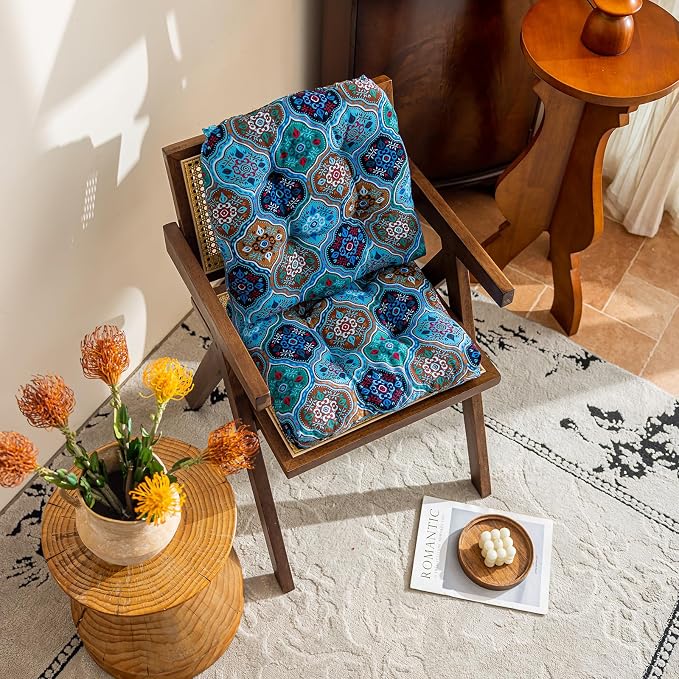vctops Boho Geometric Chair Cushions with Ties U-Shaped Soft Cozy Cotton Linen Chair Pads Non Slip Seat Cushions for Indoor Dining Room and Kitchen Chairs (Blue,18"x18") - Image 4