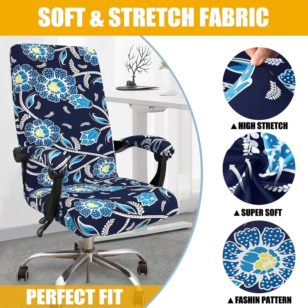 Smiry Office Computer Chair Cover with Armrest Covers, Midnight Blue - Image 3