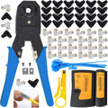 LEATBUY Crimper Cat5/Cat5e/Cat6 Crimping Tool RJ45 Crimp Tool Set for RJ11/RJ12 Internet Wire Crimp Tools Set Kits with Net Connectors, 30PCS Covers Network Wire Stripper Kit (BLACK) by LEATBUY-TECH
