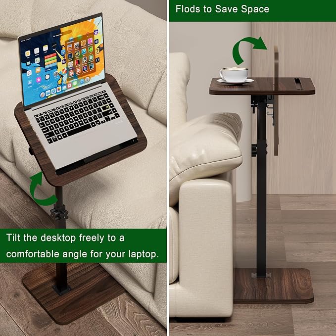 360° Swivel Sofa Side Table for Couch, Set of 2 | Adjustable Height, Laptop Table for Work, TV Trays Table for Snacks Reading, Fits Bed Chair, Phone & Tablet Slot - Image 7