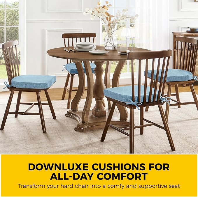 downluxe Indoor Chair Cushions for Dining Chairs, Soft and Comfortable Textured Foam Kitchen Chair Pads with Ties and Non-Slip Backing, 16" x 16" x 2", Light Blue, 6 Pack - Image 7