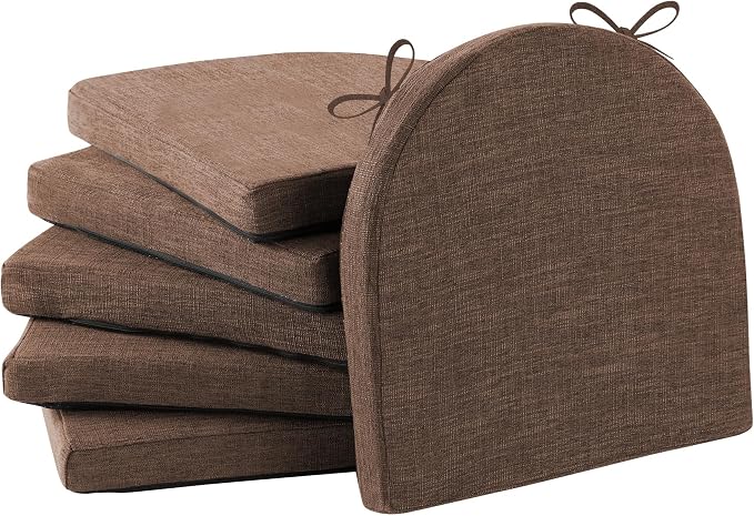 IPYNBAP Chair Cushions for Dining Chairs, Kitchen Chair Cushions, 16'' x 16'' x 2'', Non Slip Indoor Seat Cushions, Chair Pads for Dining Chairs with Ties & Removable Cover, Set of 6, Brown by IPYNBAP
