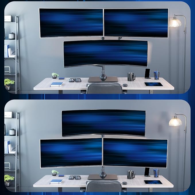 VIVO Pneumatic Arm Triple Ultrawide Monitor Desk Stand for Up to 49 inch Screens with Tempered Glass Base, Holds 3 Ultra Wides Up to 33 lbs Each, Black, STAND-V300FG - Image 7