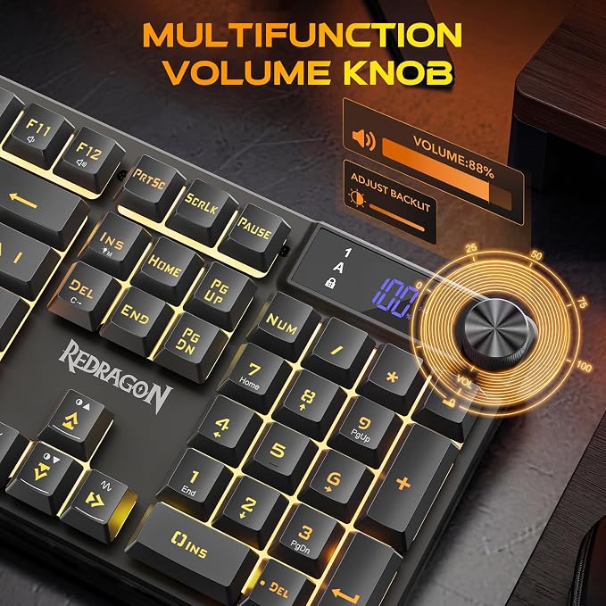 Redragon K521 Pro Wireless Gaming Keyboard with Screen | Mechanical Feeling, Tri-Mode BT/2.4G/USB-C, RGB Keyboard, 12 Multimedia Keys, Programmable Software, Full-size keyboard - Image 2