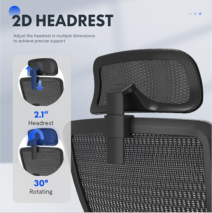 FLEXISPOT OC3 Air-F Ergonomic Office Chair with Footrest, Mesh Back Computer Chair, Home Office Desk Chairs, with Adjustable Lumbar Support/2D Headrest/Reliable Base, Black - Image 8