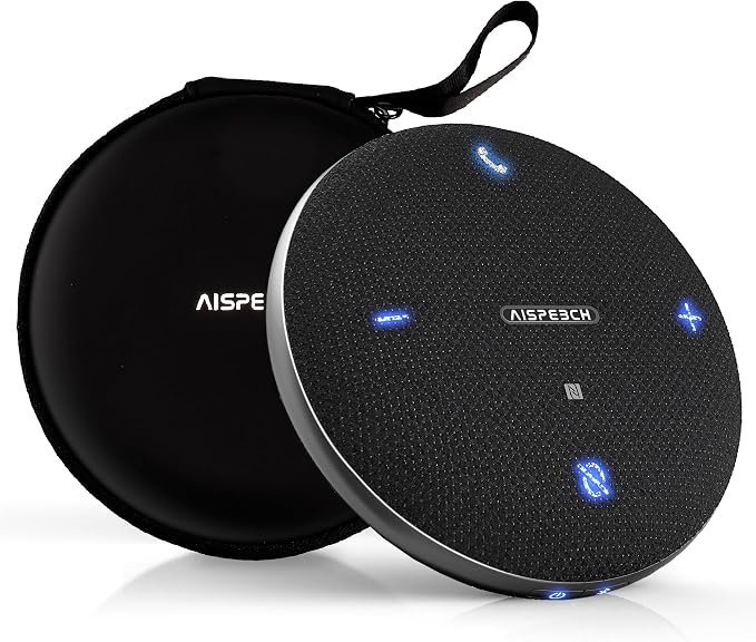 Conference Call Speaker and Microphone for Teams, Zoom, Home Office, Black | AI noise reduction, 360° voice pickup, 4-mic array, full-duplex, 16 ft range, Bluetooth, NFC, USB, up to 8 hours, mobile work by FocusonHumanizedIntelligentVoicelnteractionTechnology